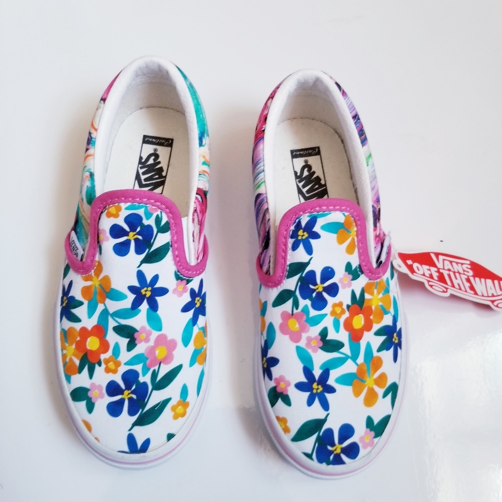 Vans Custom Made Floral Slip On Sneakers Size 1 Youth